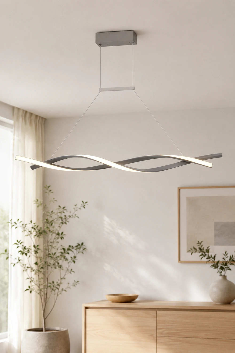 Pendant Light Linear Double Wave Modern, Metal, Black/Gray, Bedroom - Lumpaz