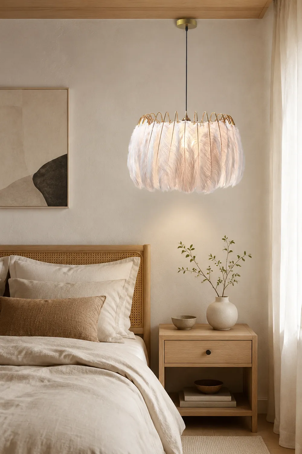 O'Moore Elegant Feather Pendant Light, Black/White, Bedroom/Living Room - Lumpaz