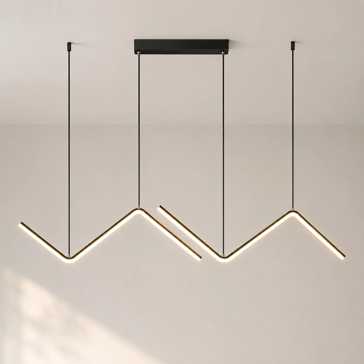Modern Wavy Linear Pendant Light Double, Black/Gold - Lumpaz