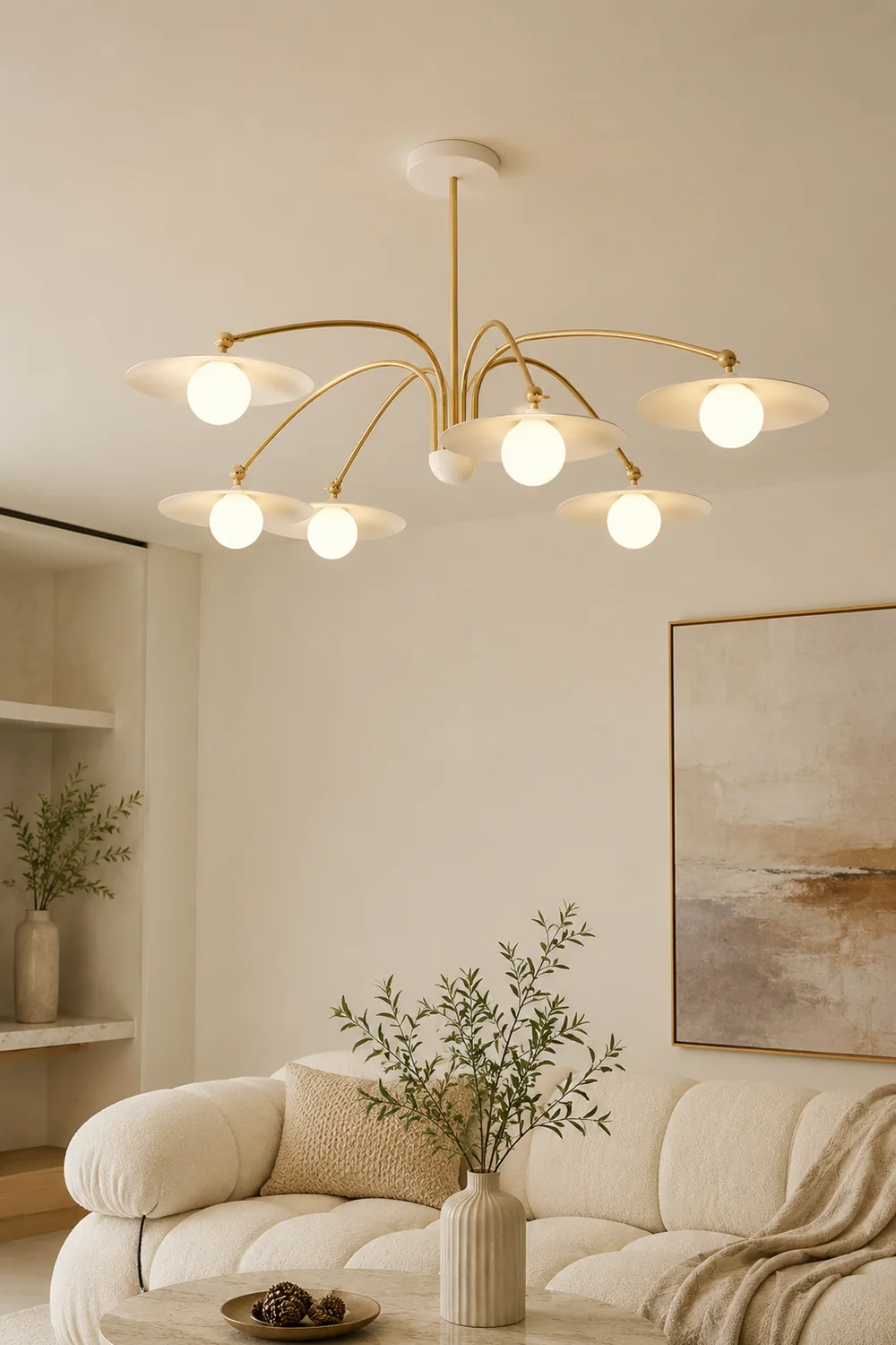 Cairns Minimalist Blown Metal Pendant Light, White/Gold - Lumpaz