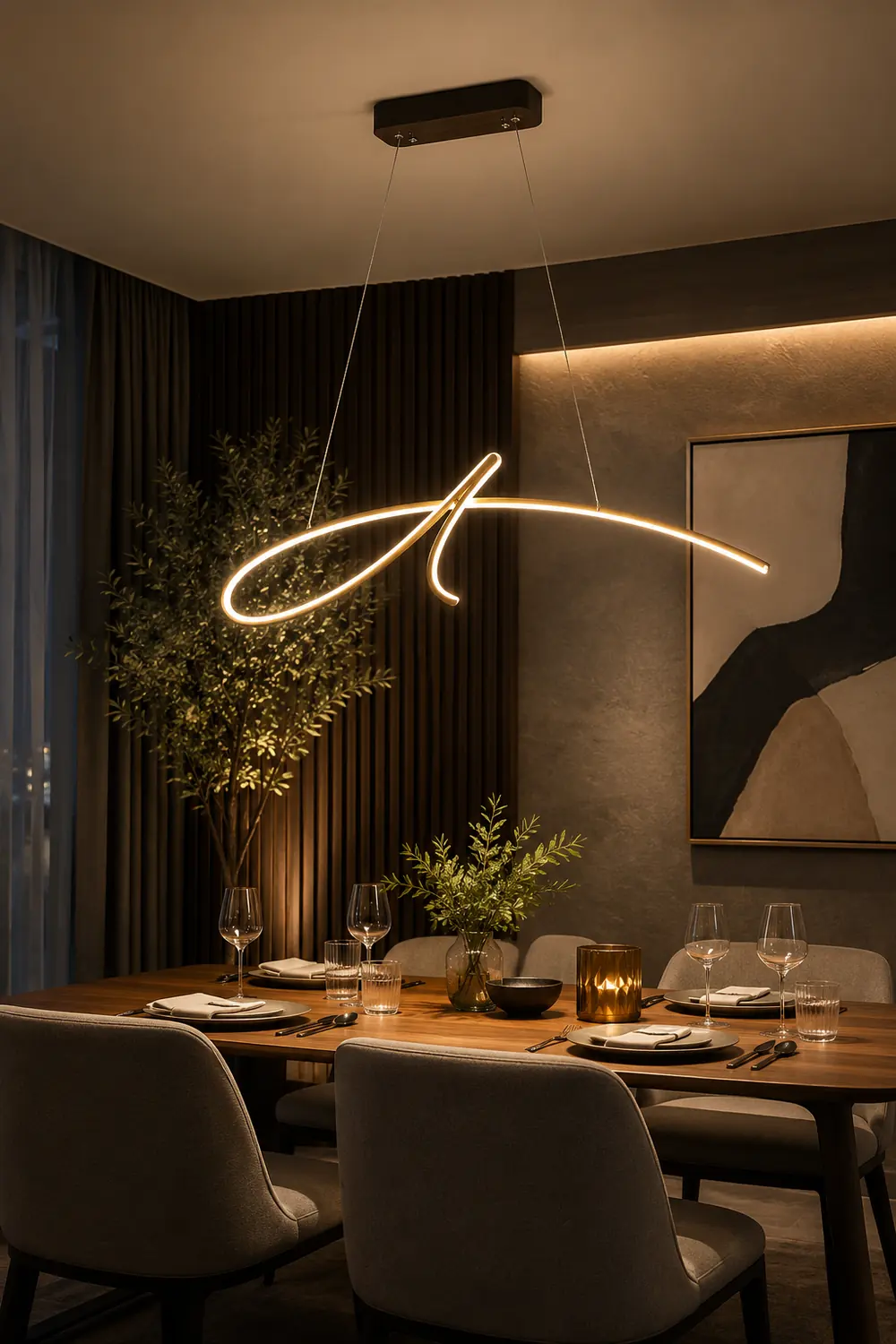 Pendant Light Irregular-curved Modern, Metal, Black/Gold, Restaurant - Lumpaz