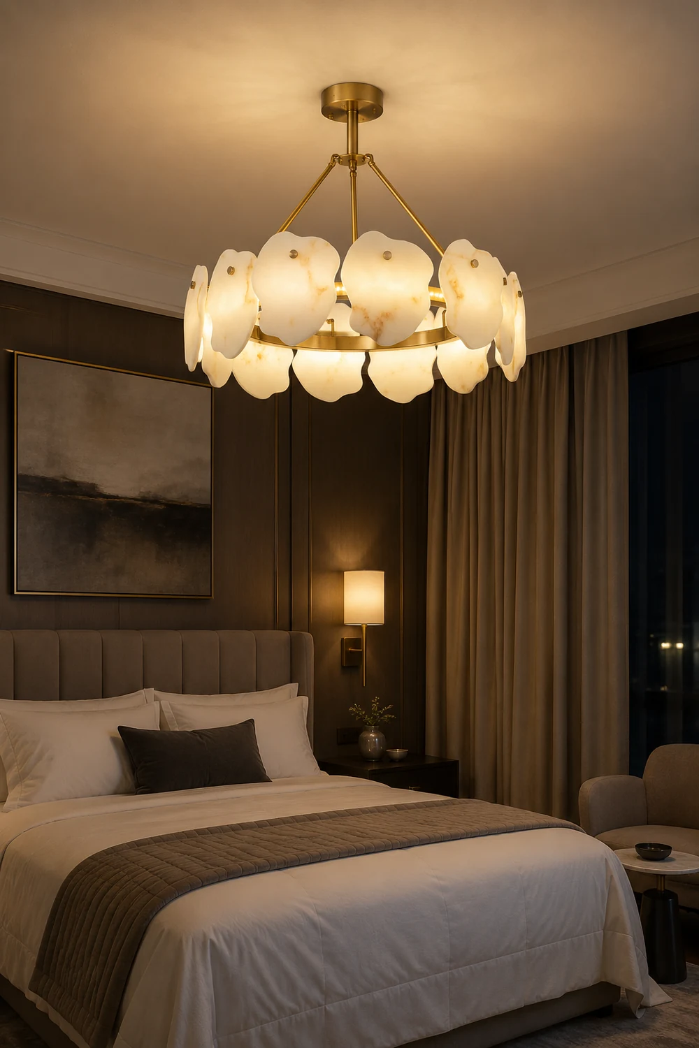 Marilyn Modern Marble Gold Round Pendant Light, Living Room - Lumpaz