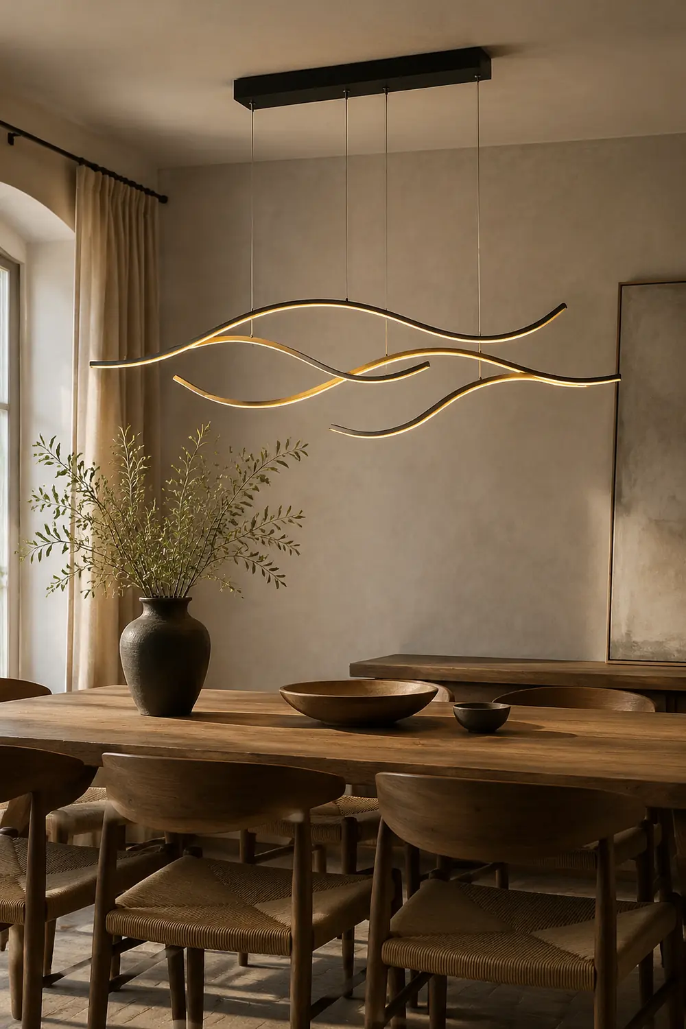 Pendant Light, Multi-Curved, Black/Gold, Metal - Lumpaz