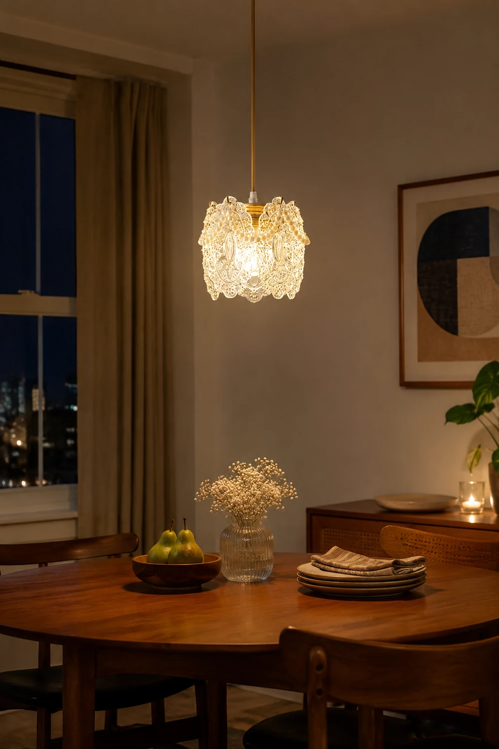 Kirsten French Lacey Flower Metal/Acrylic Pendant Light, White - Lumpaz