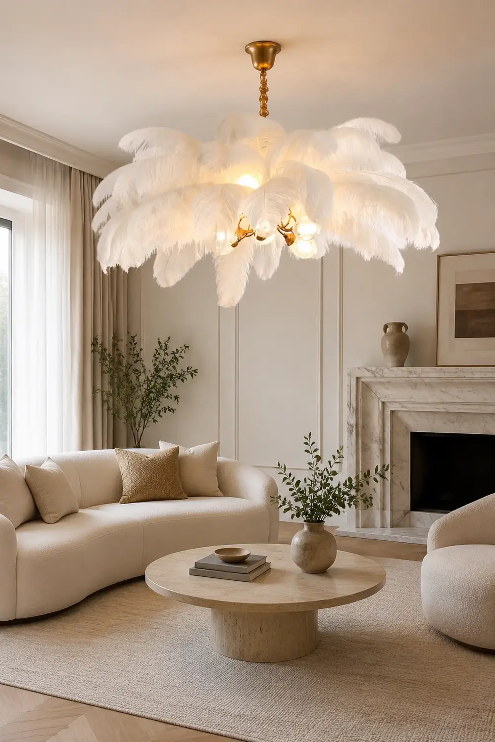 O'Moore Nordic Luxury Pendant Light, Brass/Feather - Lumpaz