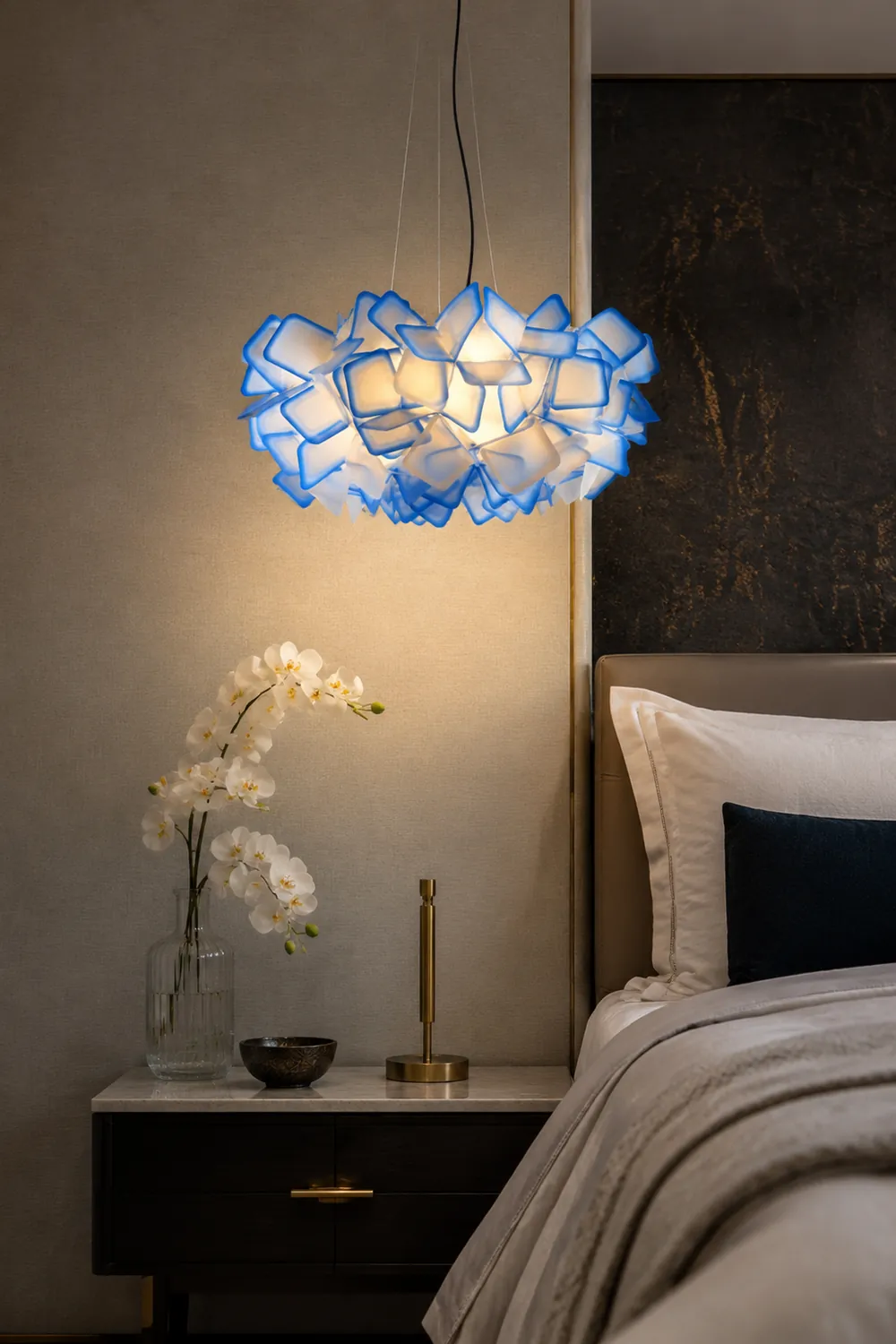 Bella Modern Decorative Flower Acrylic Pendant Light, Black/Blue - Lumpaz