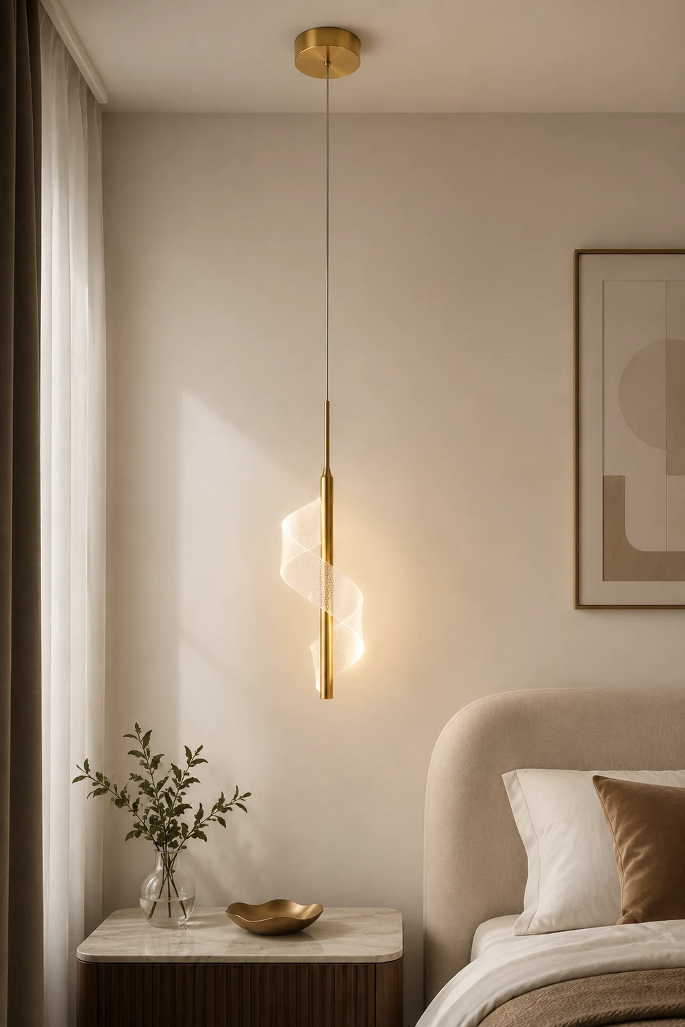 Sanna Vintage Golden Ribbon Pendant Light, Metal/Acrylic, 1/2 Head - Lumpaz