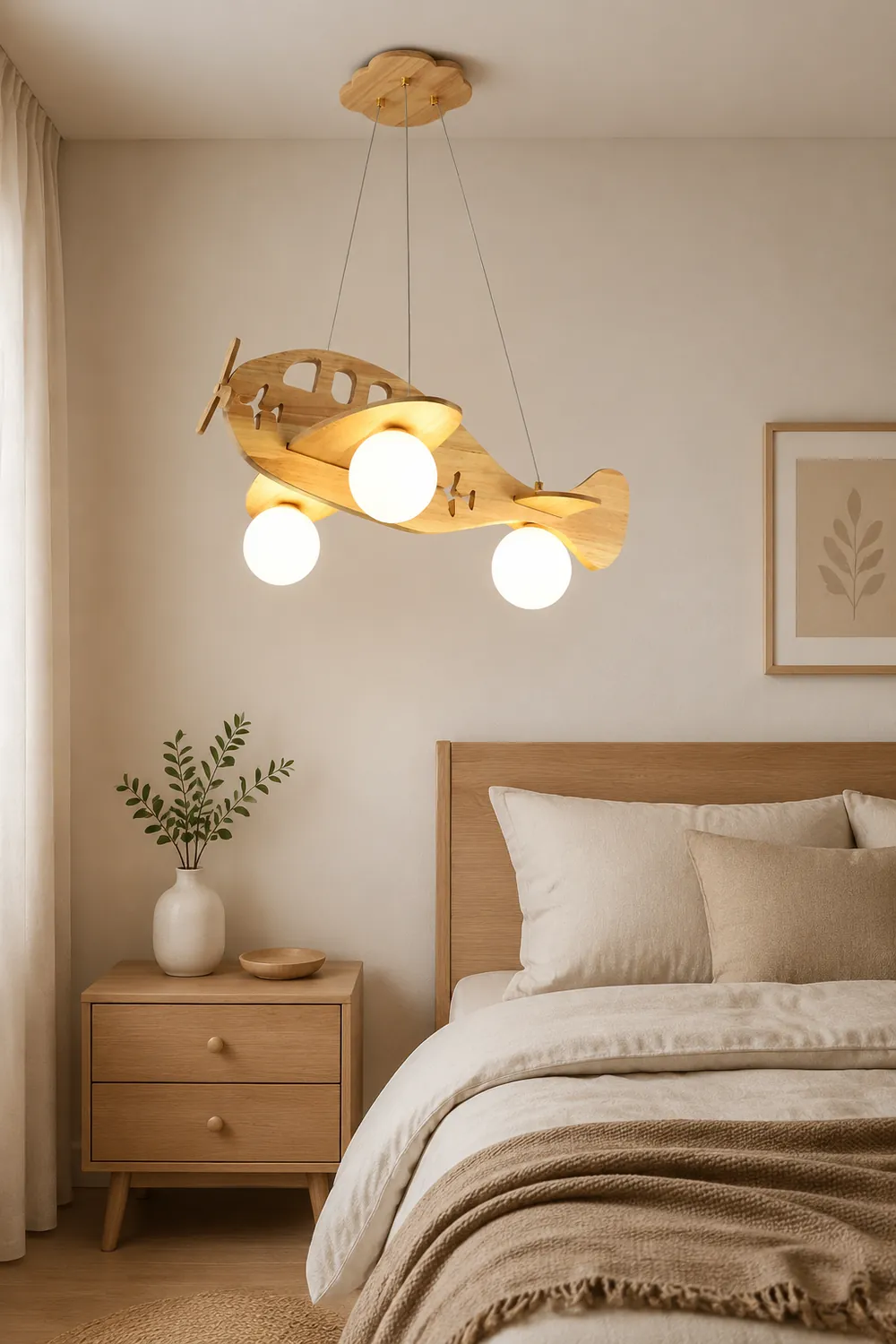Minori Vintage Airplane Shape Pendant Light, Wood - Lumpaz