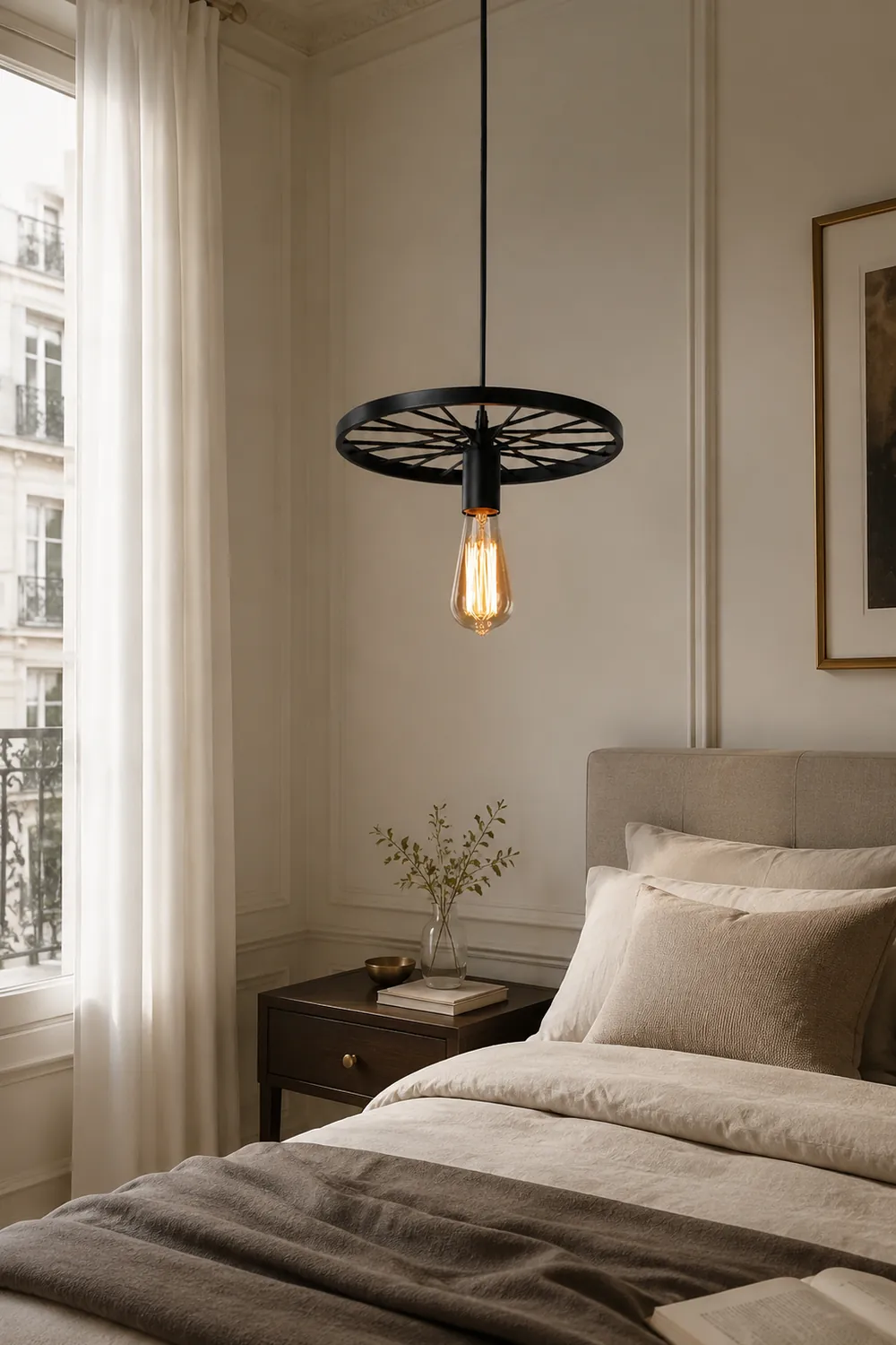 Alessio Retro Industrial Wagon Wheel Metal Pendant Light, Black/Rust - Lumpaz