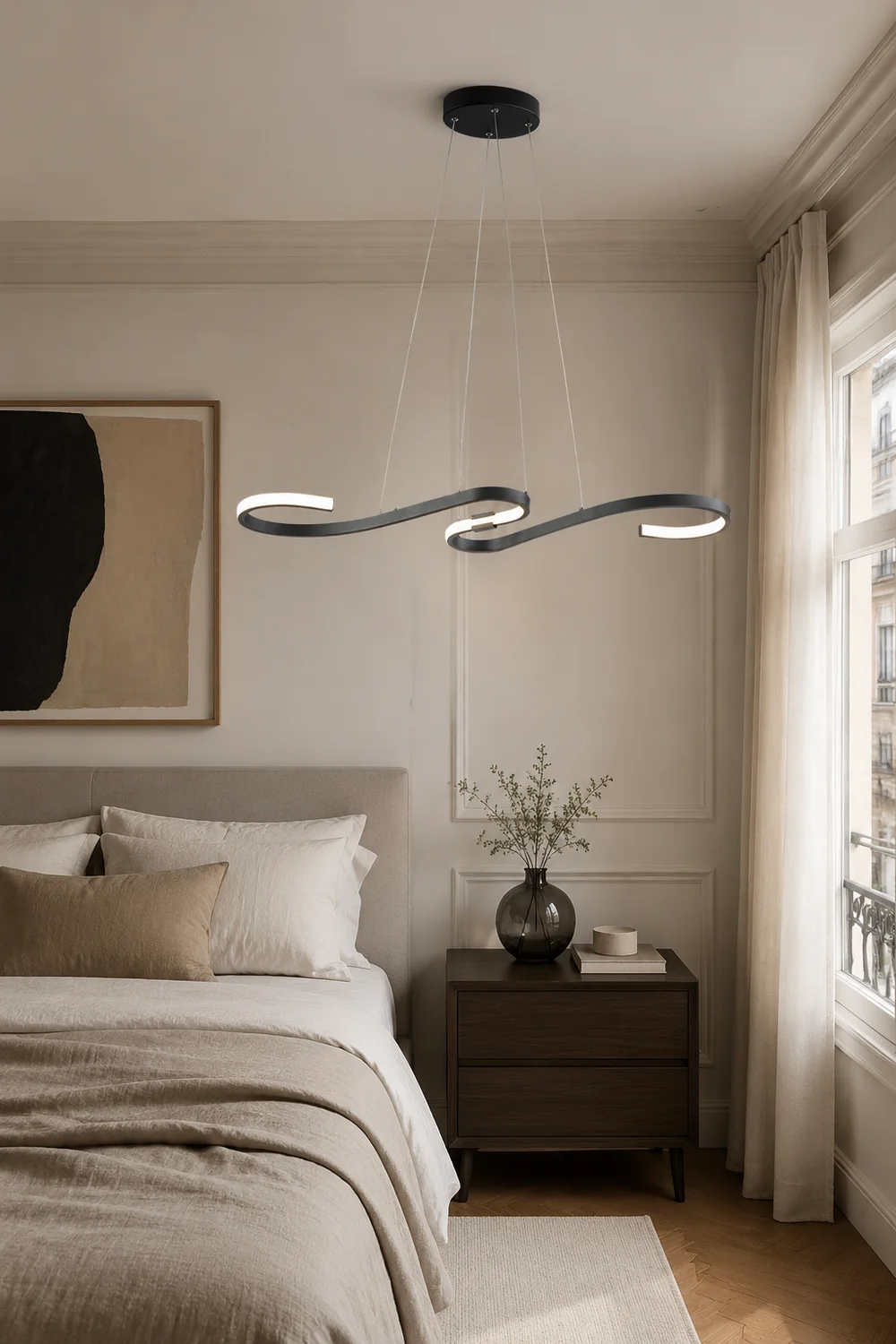 Post Modern Metal Linear Pendant Light, Black/White - Lumpaz