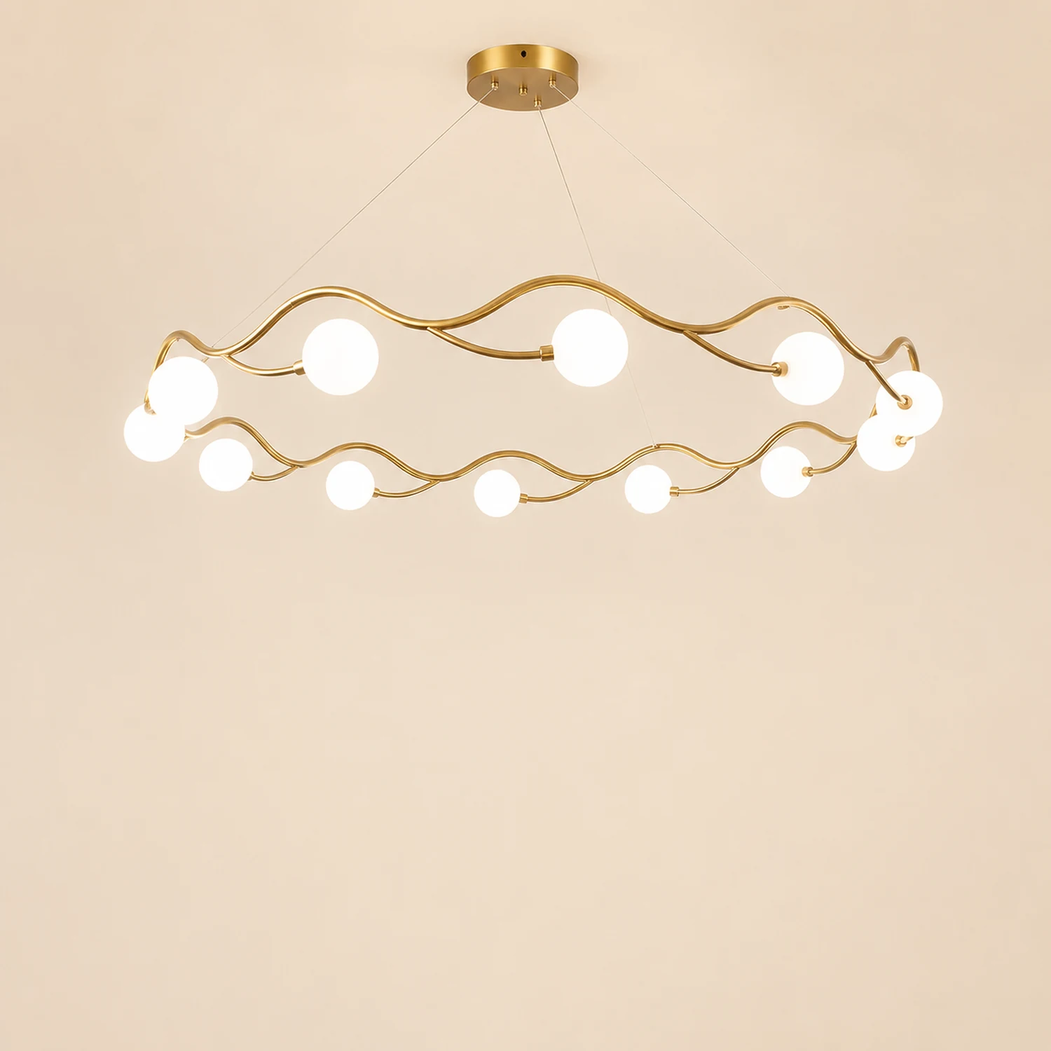 Valentina Modern Designe Wave Metal/Glass Pendant Light, White/Gold - Lumpaz