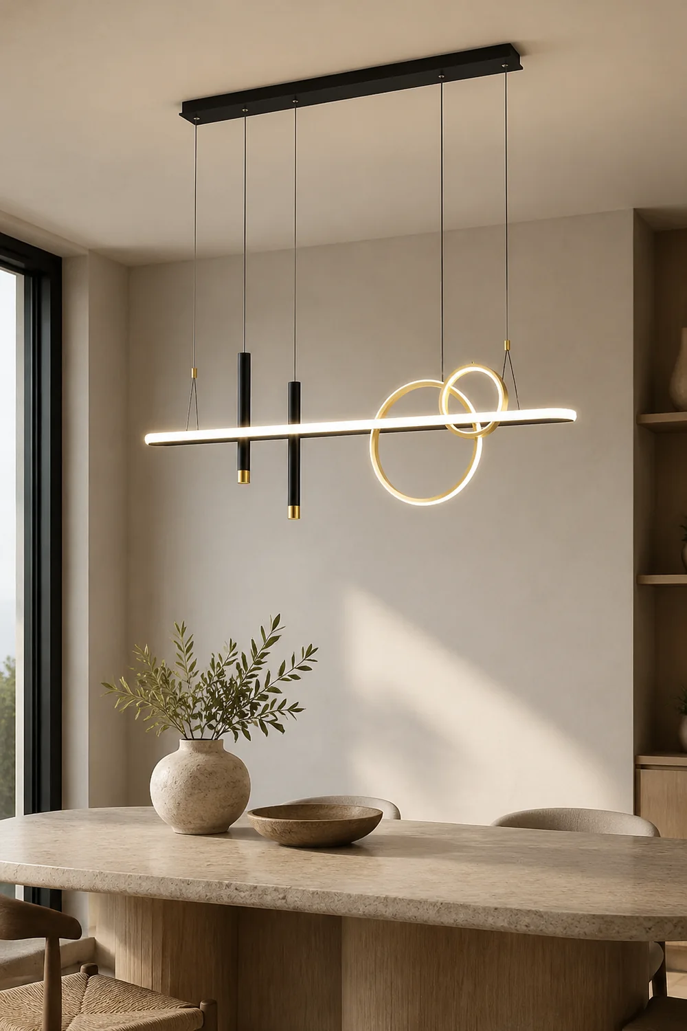 Madina Modern Ring Metal/Acrylic Pendant Light, Black/Gold - Lumpaz
