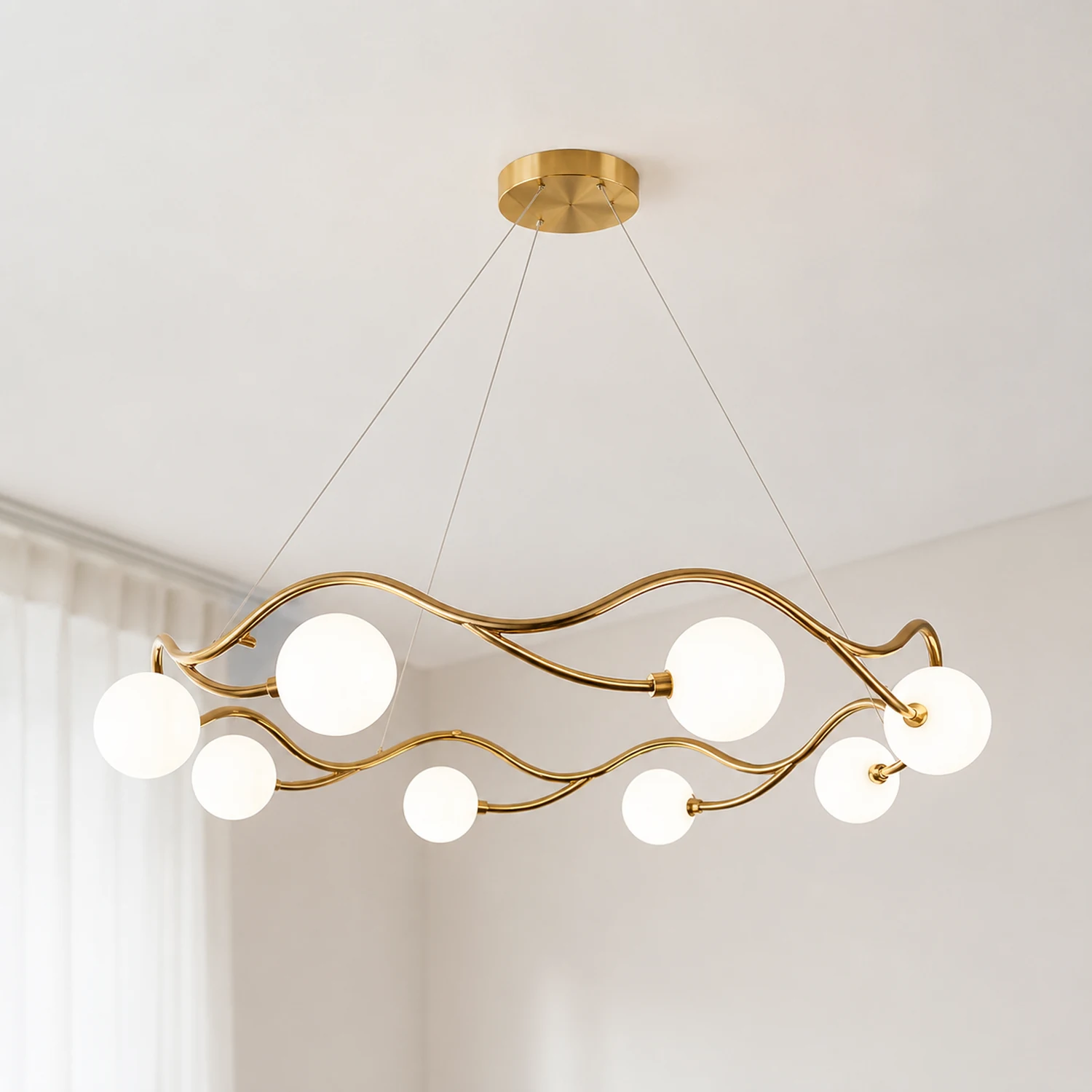 Valentina Modern Designe Wave Metal/Glass Pendant Light, White/Gold - Lumpaz