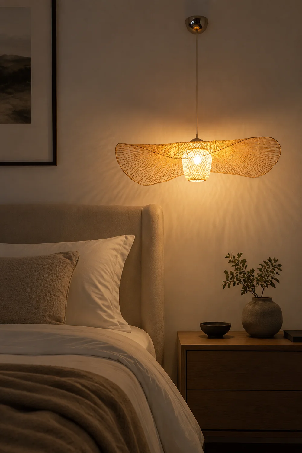 Muto Pendant Light Rattan/Metal, Gold, Kitchen Island - Lumpaz