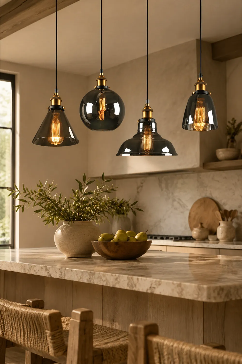 Levy Industrial Metal/Glass Pendant Light Clear/Amber/Smoke Gray Dining Room - Lumpaz