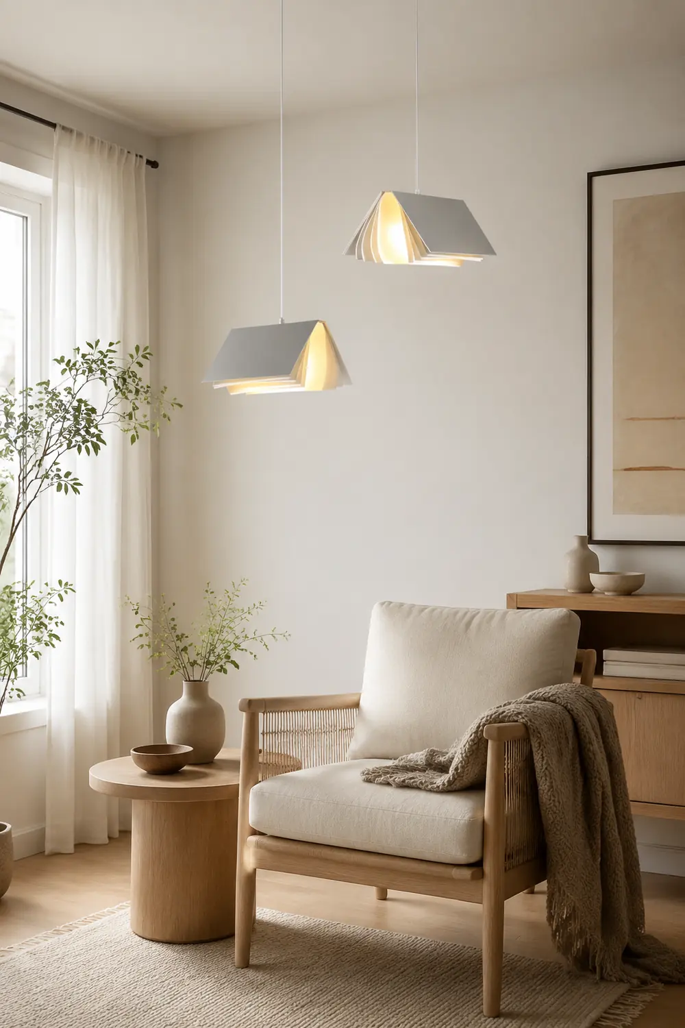 Sienna Artistic Book Shape Fabric Pendant Light, White/Gray - Lumpaz