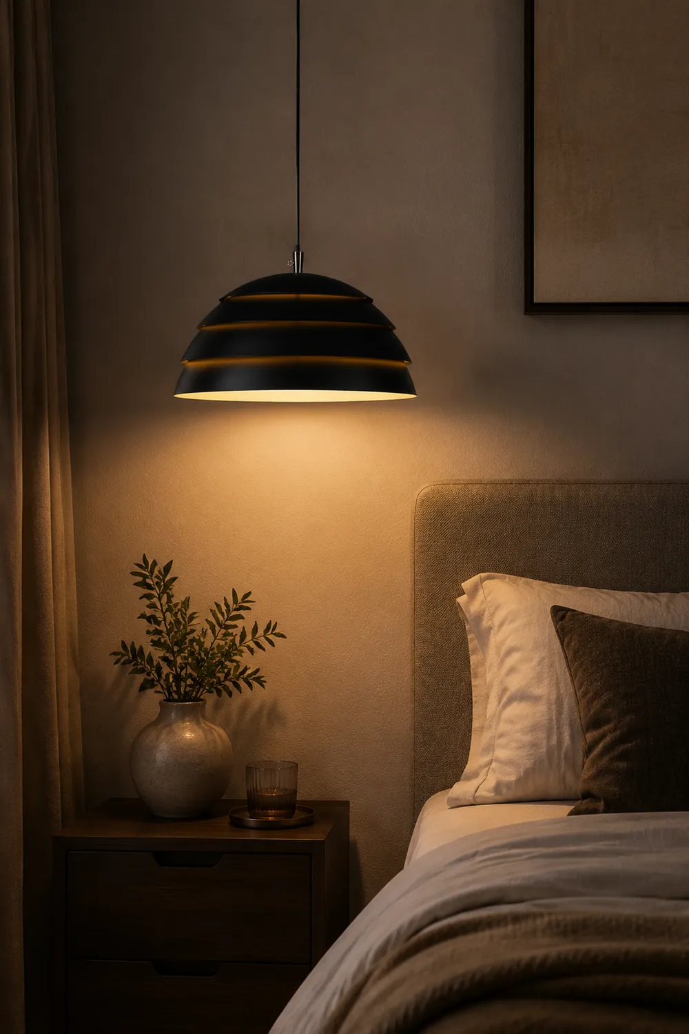 Nazifa Design Semi-Globe Metal Pendant Light, Black/White - Lumpaz