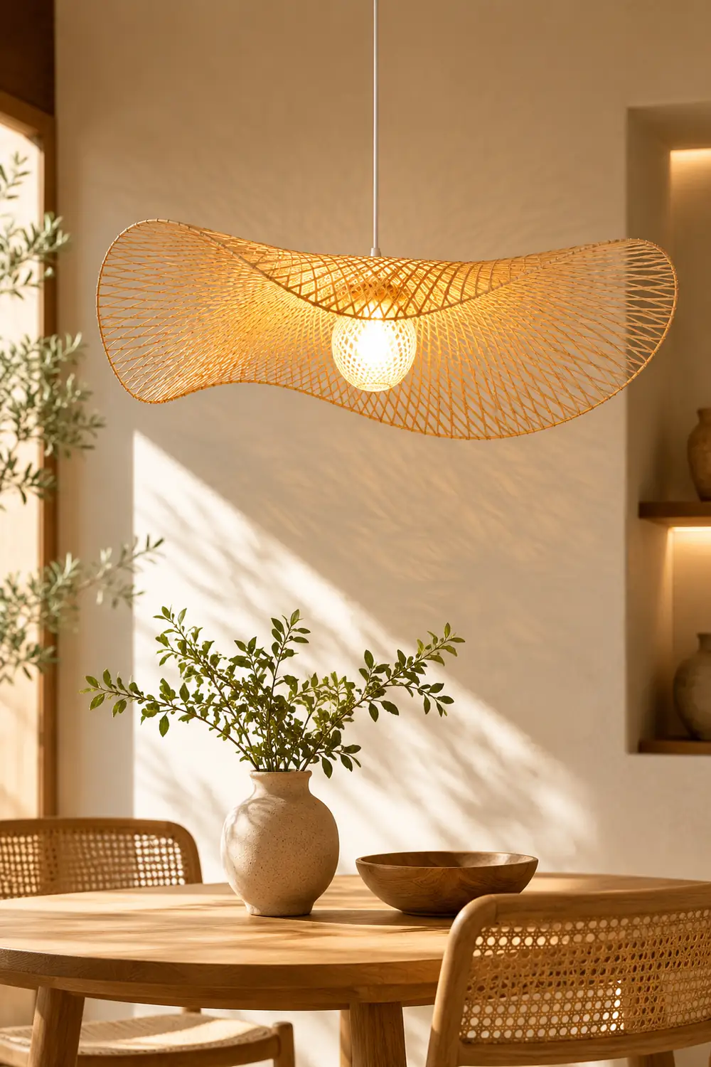 Muto Natural Hat Rattan Bamboo Pendant Light, wood - Lumpaz