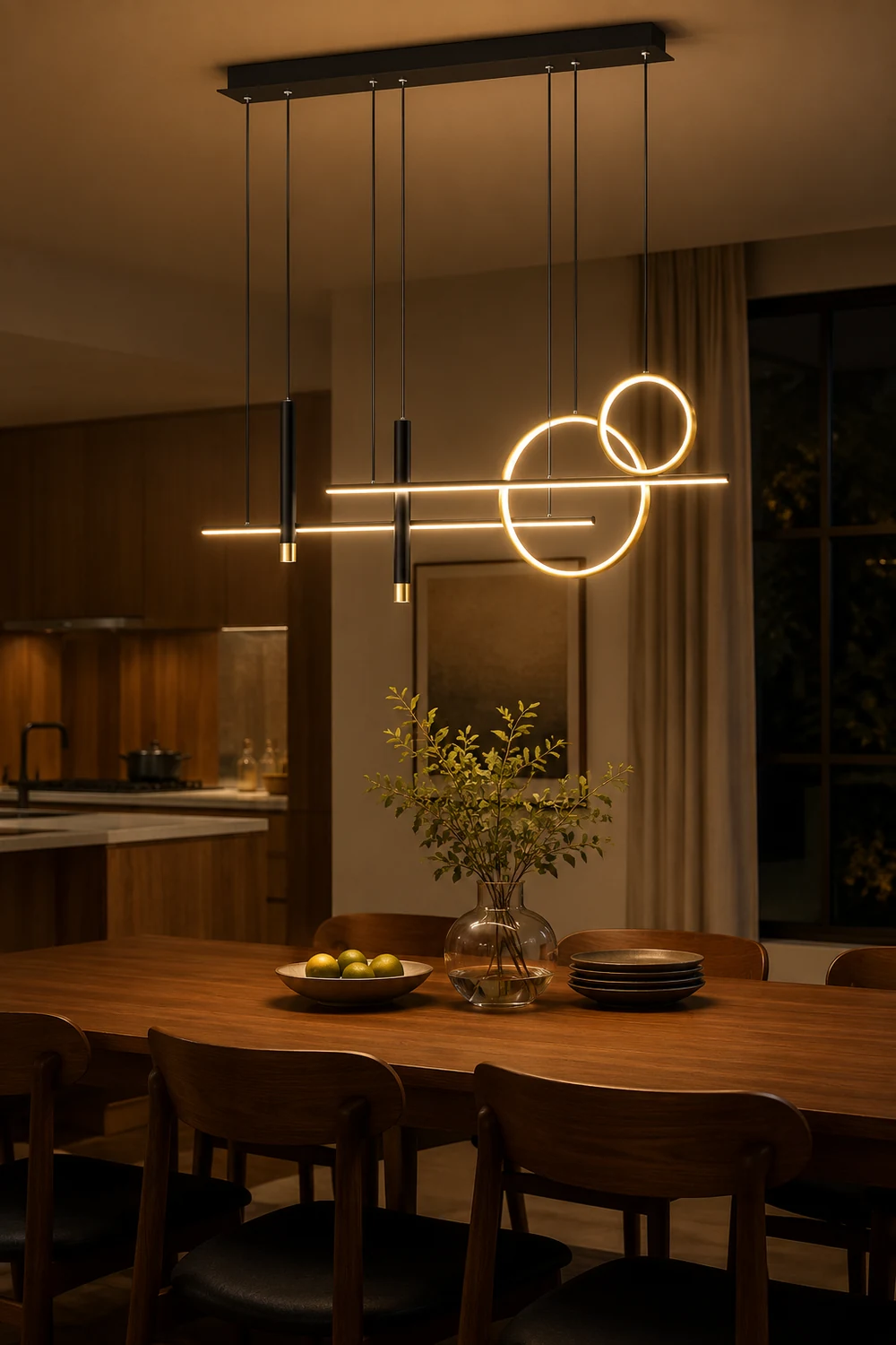 Madina Modern Pendant Light LED, Double Circle, Gold/Black - Lumpaz