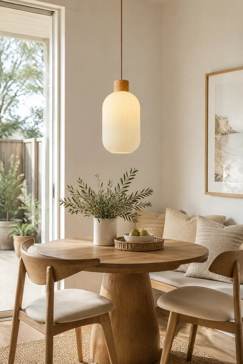 Ozawa Modern Wood/Glass Pendant Light, White - Lumpaz