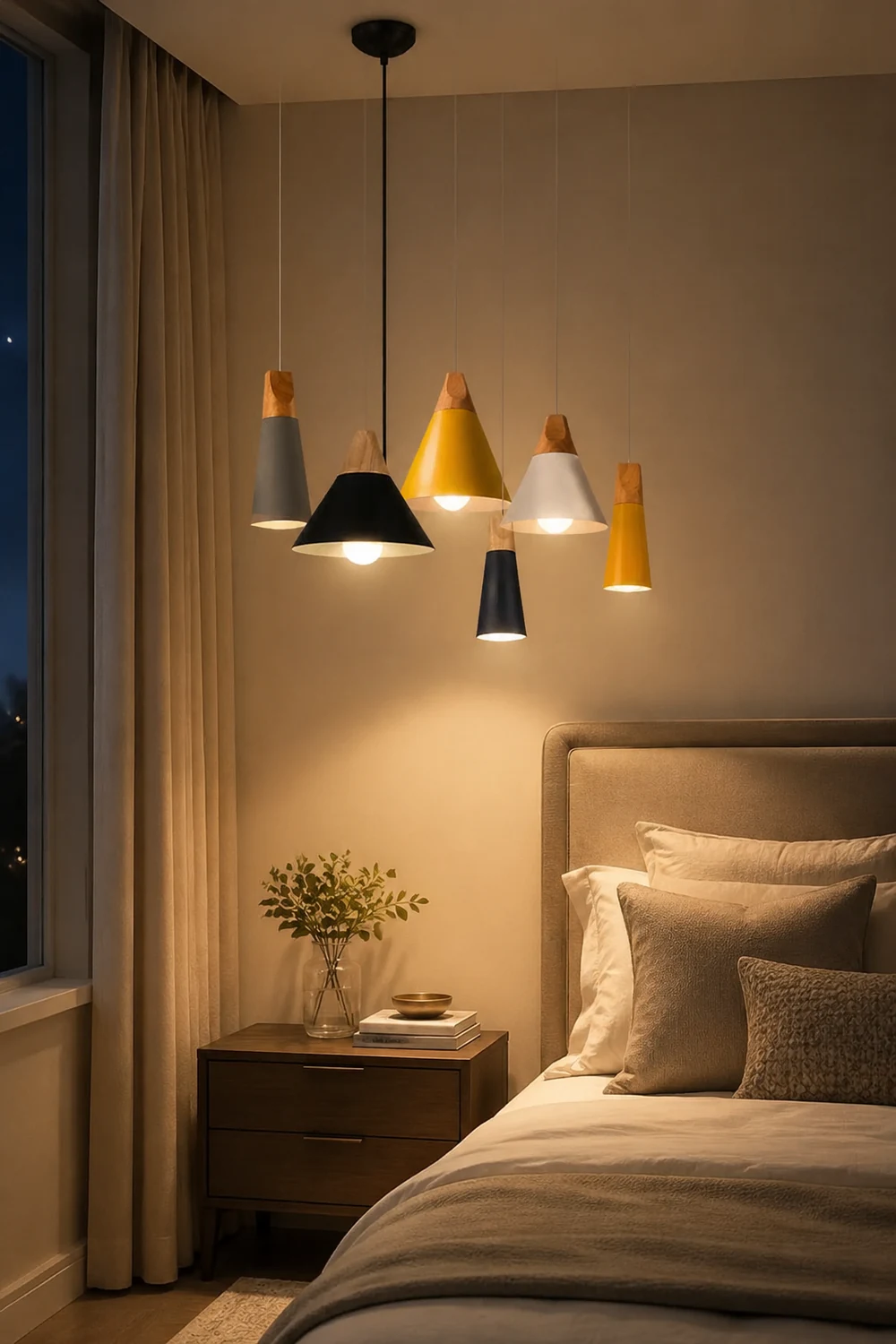 Morandi Multi-Shaped Wood And Metal Pendant Light, 6 Colors - Lumpaz