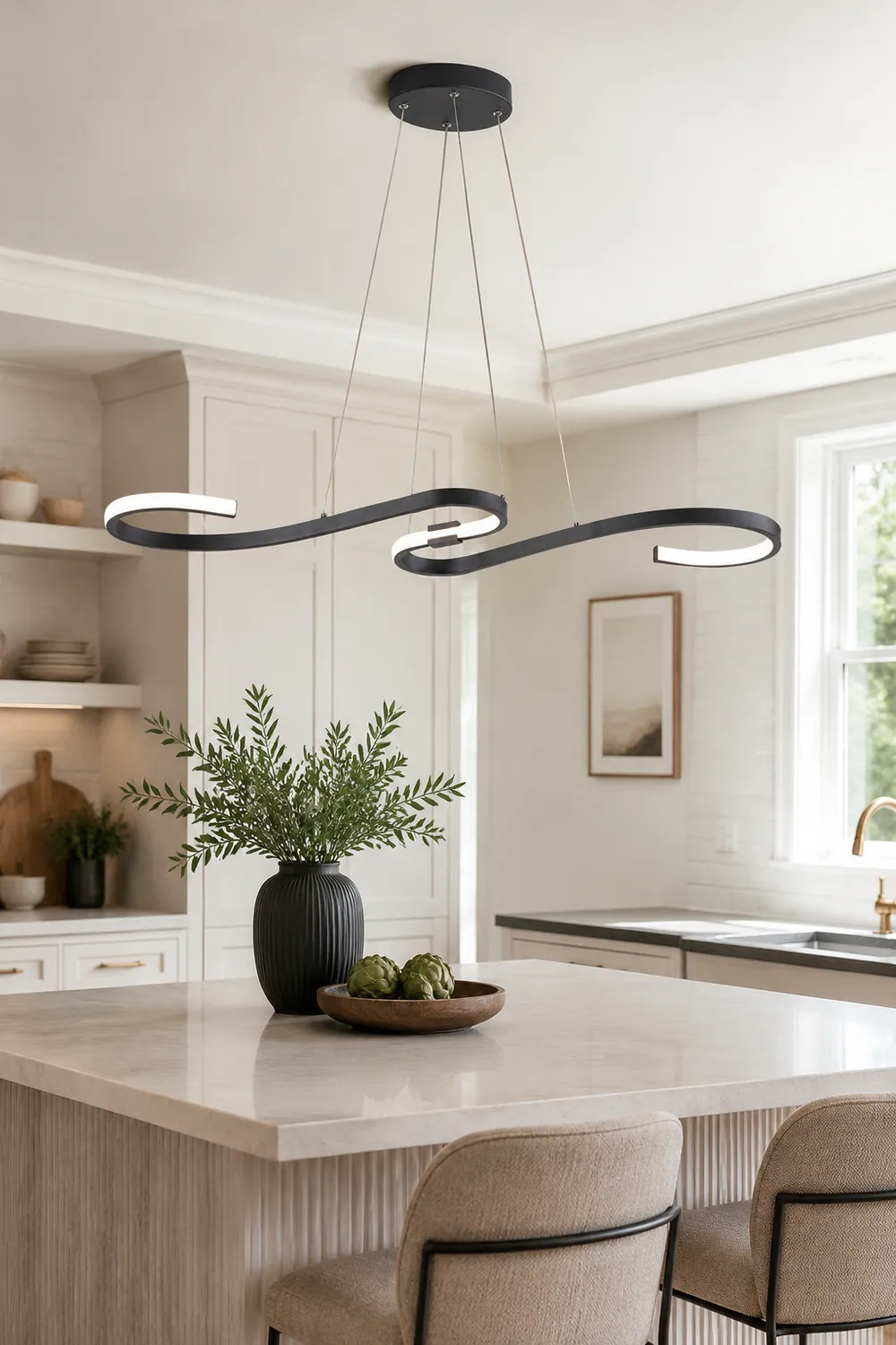 Post Modern Metal Linear Pendant Light, Black/White - Lumpaz