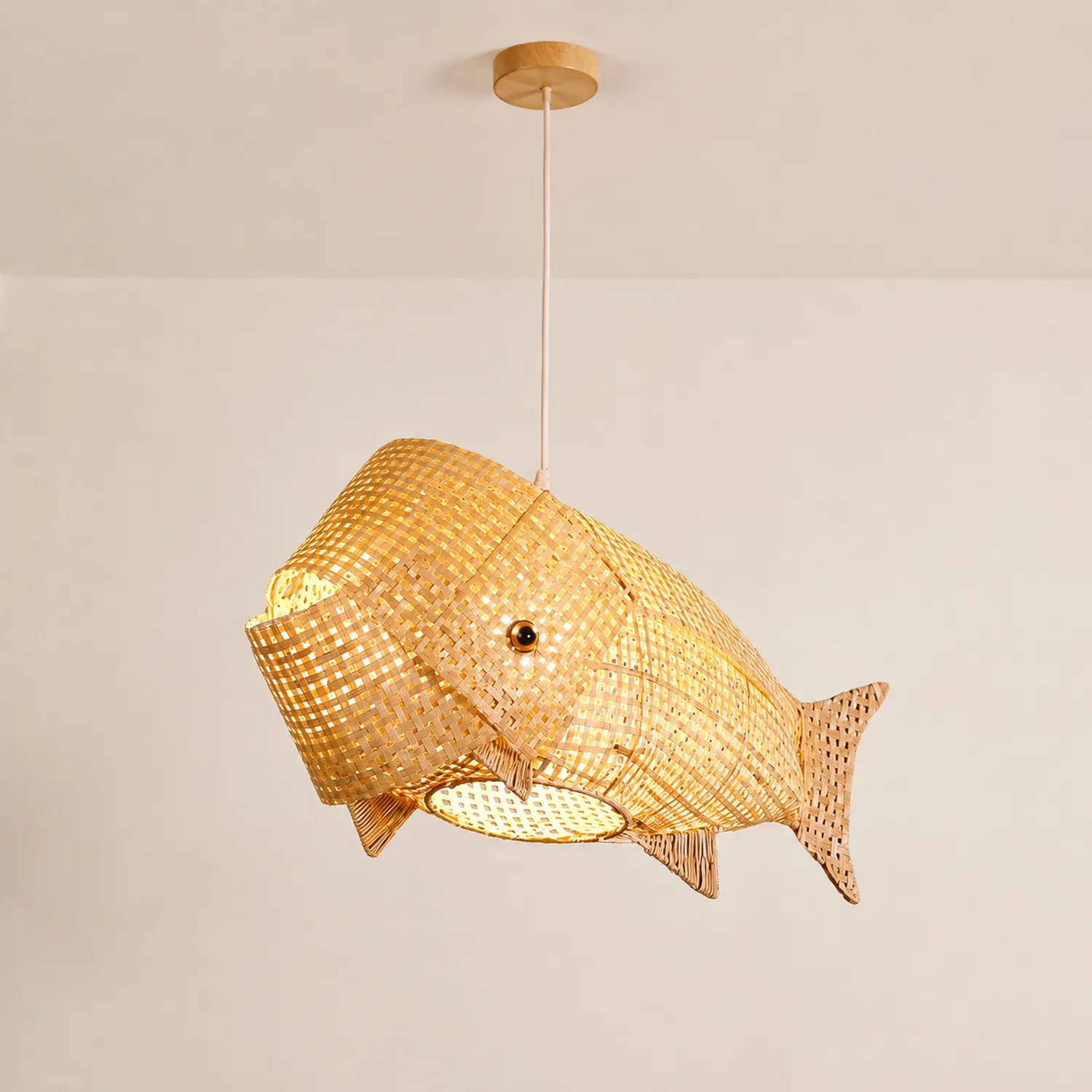 Muto Art Deco Rattan Pendant Light, Fish , Bamboo, Restaurant - Lumpaz