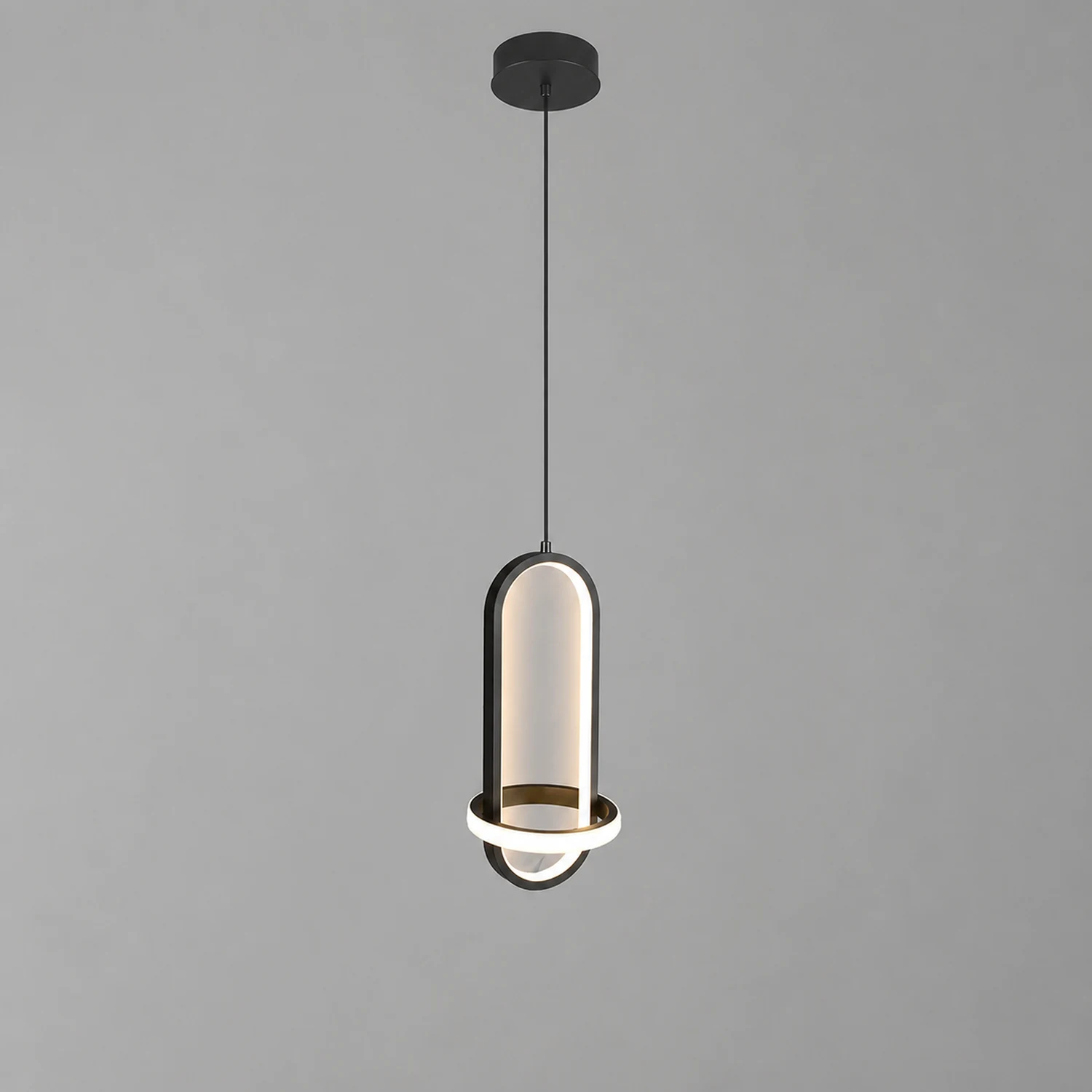 Nyla Modern Minimalist LED Ring Pendant Light, Black/Gold - Lumpaz