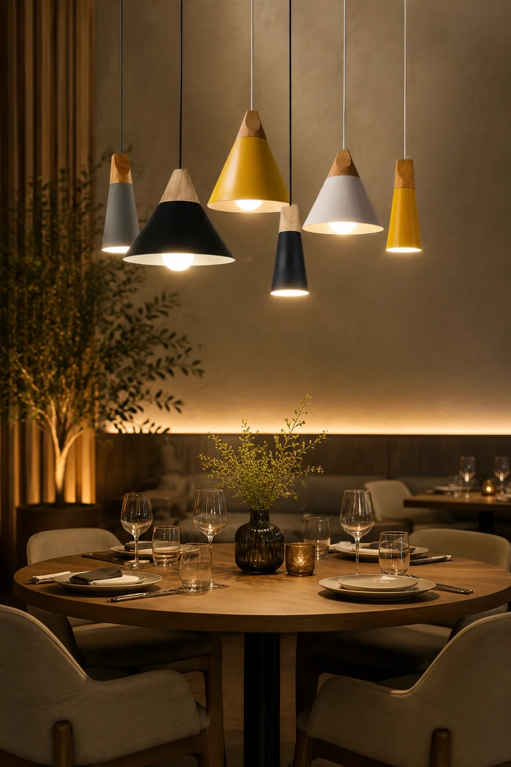 Morandi Multi-Shaped Wood And Metal Pendant Light, 6 Colors - Lumpaz