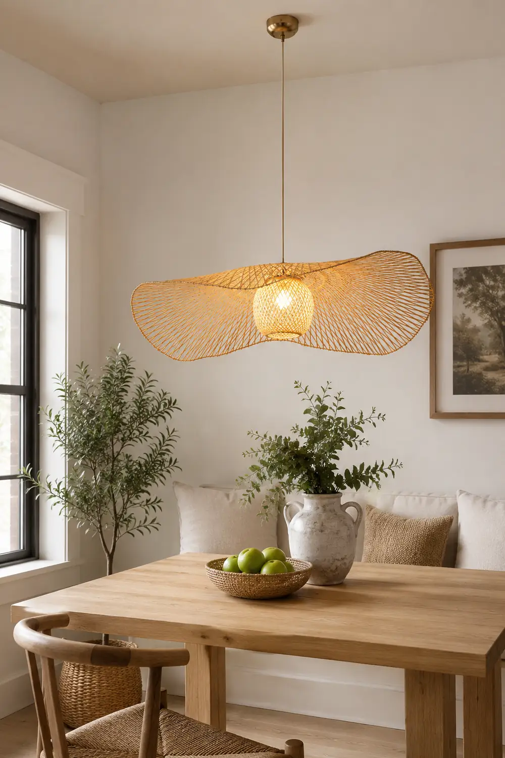 Muto Natural Hat Rattan Bamboo Pendant Light, wood - Lumpaz