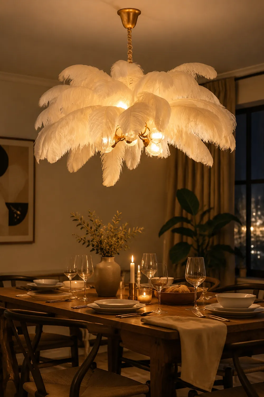 O'Moore Nordic Luxury Pendant Light, Brass/Feather - Lumpaz