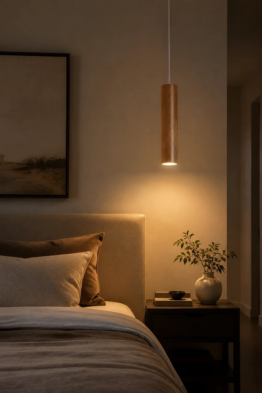 Ozawa Cylindrical Wood Pendant Light for Bedroom Kitchen Island - Lumpaz