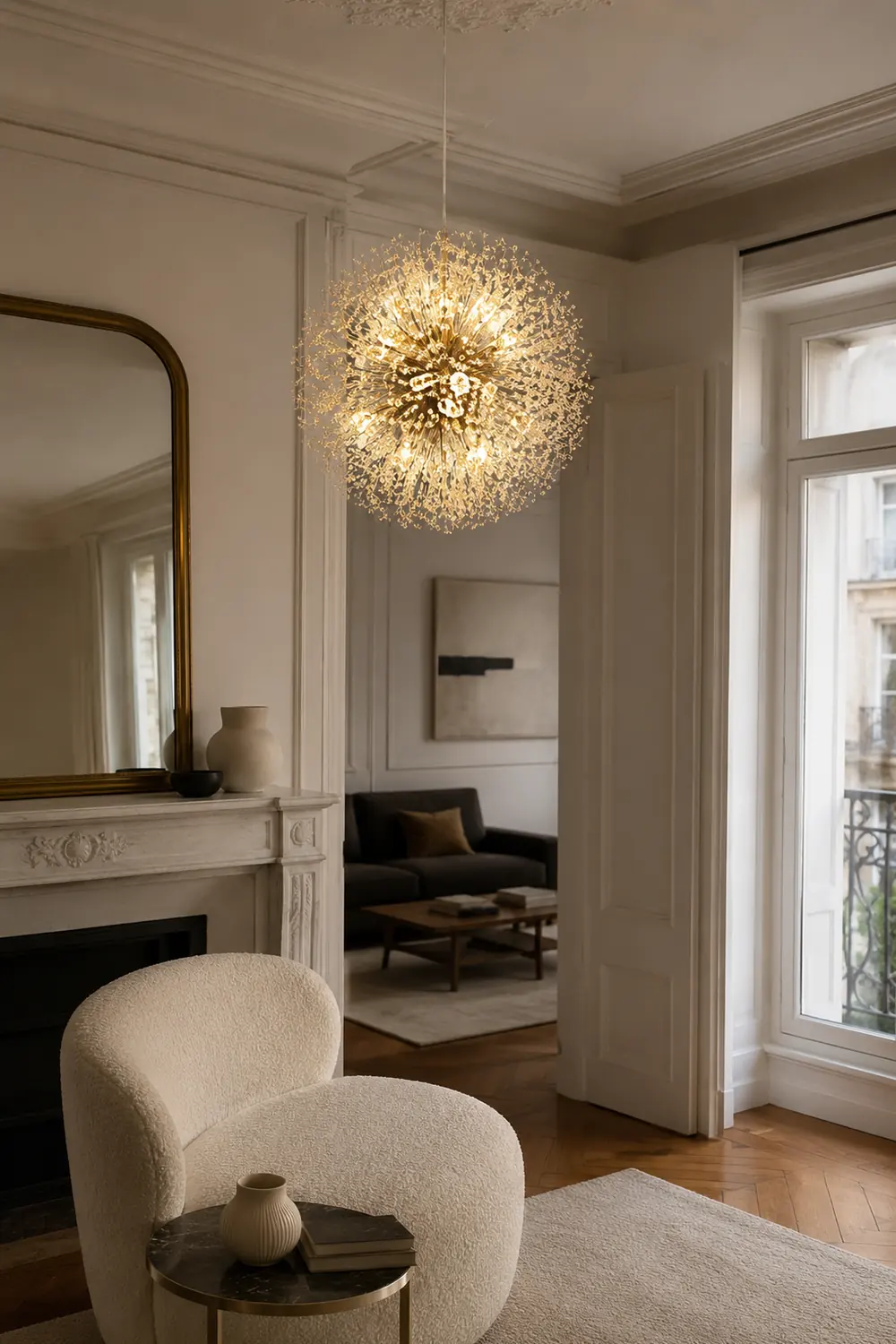Lili Elegant Dandelion Metal/Acrylic Pendant Light, Gold/Chorme - Lumpaz