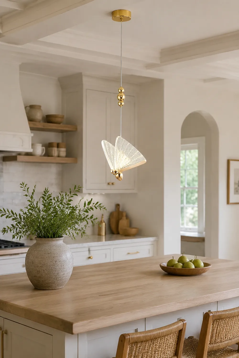 Kady Art Deco Butterfly Pendant Light, Crystal & Metal, 2 Color - Lumpaz