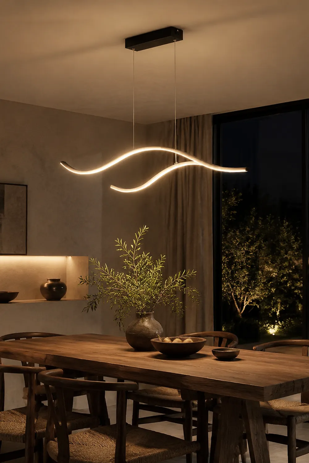 Curved Linear Pendant Light, Black/Gold - Lumpaz