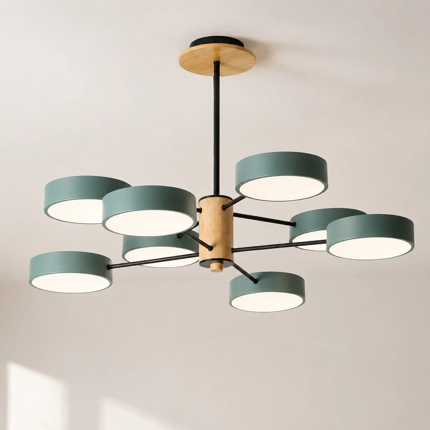 Sienna Art Deco Pendant Light, White/Green/Gray, Metal/Wood - Lumpaz