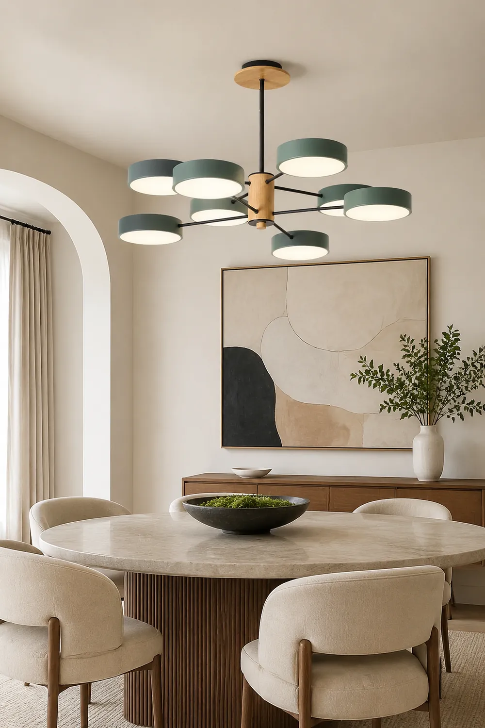 Sienna Art Deco Pendant Light, White/Green/Gray, Metal/Wood - Lumpaz