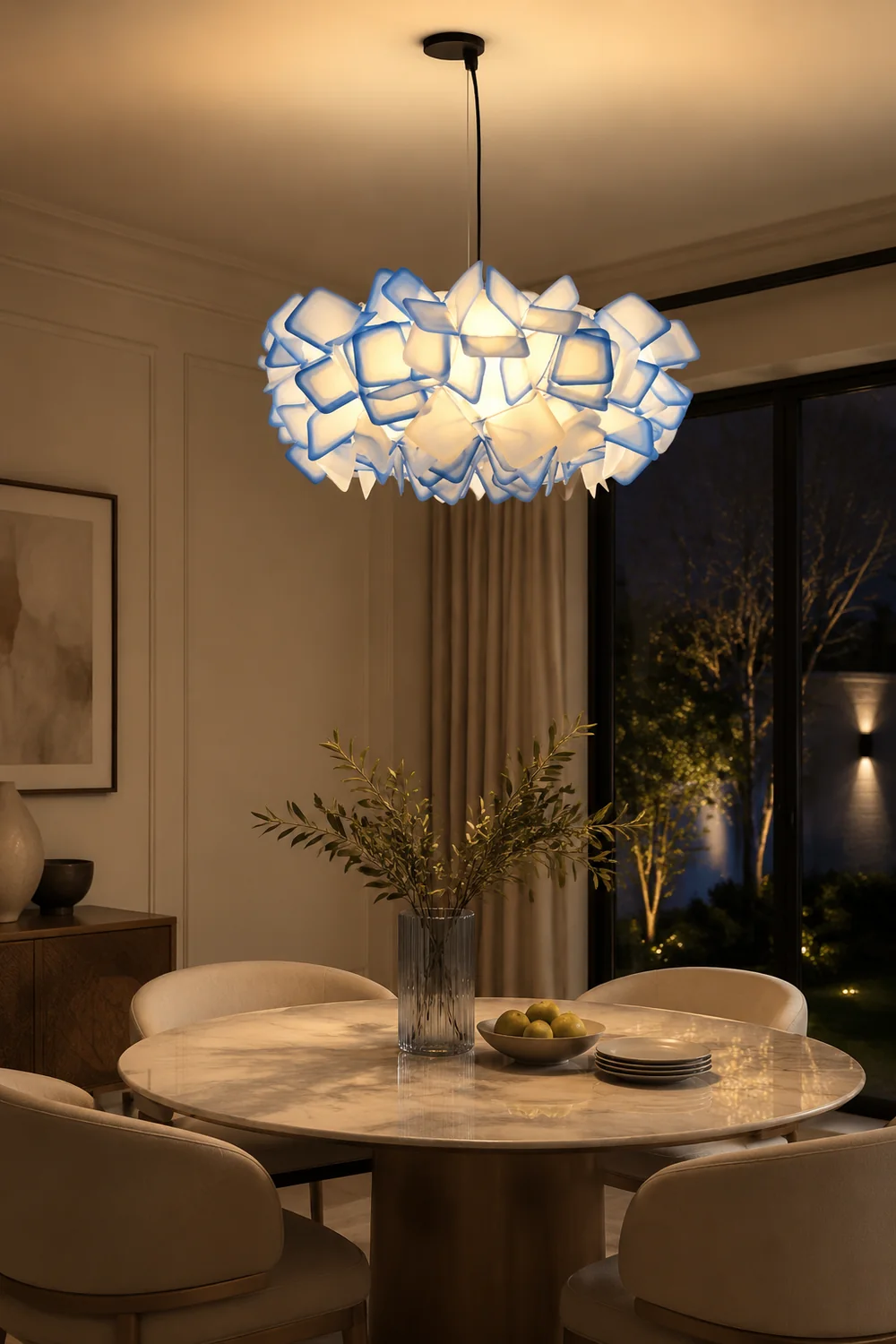 Bella Modern Decorative Flower Acrylic Pendant Light, Black/Blue - Lumpaz
