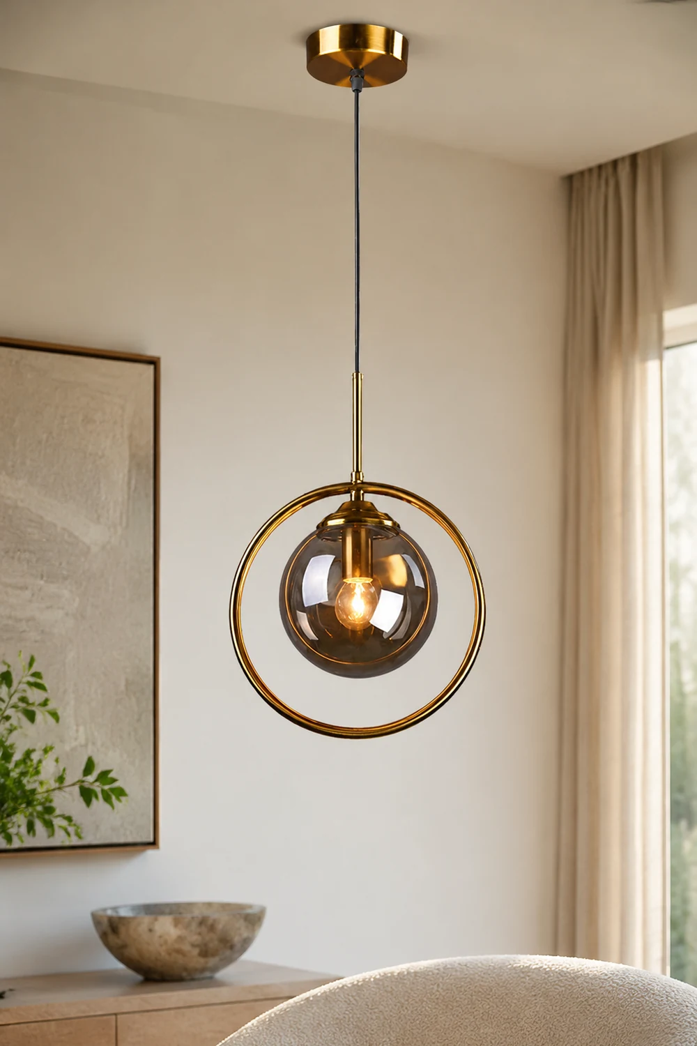 Hailie Luxury Global Glass Pendant Light Aith A Metal Ring - Lumpaz