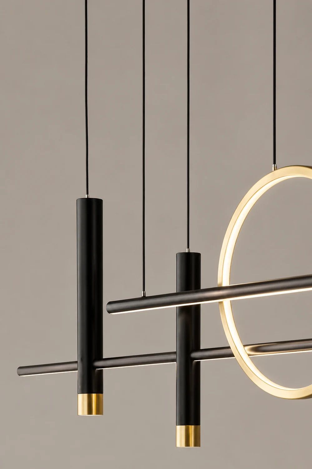 Madina Modern Pendant Light LED, Double Circle, Gold/Black - Lumpaz
