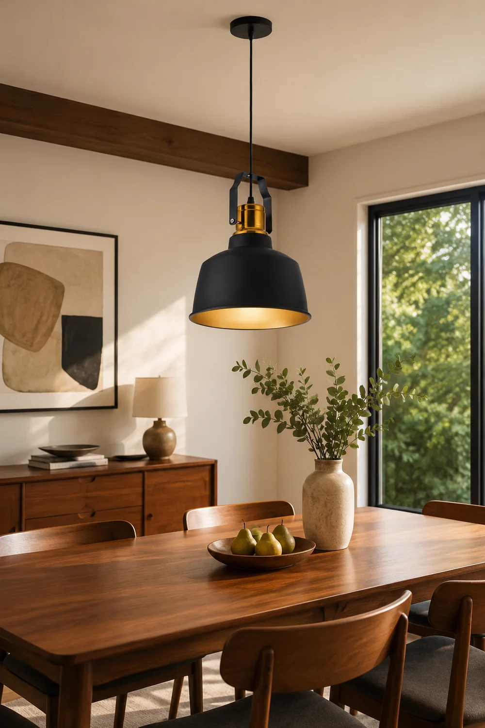Alessio Industrial Farmhous Pendant Light, Black & Brass - Lumpaz