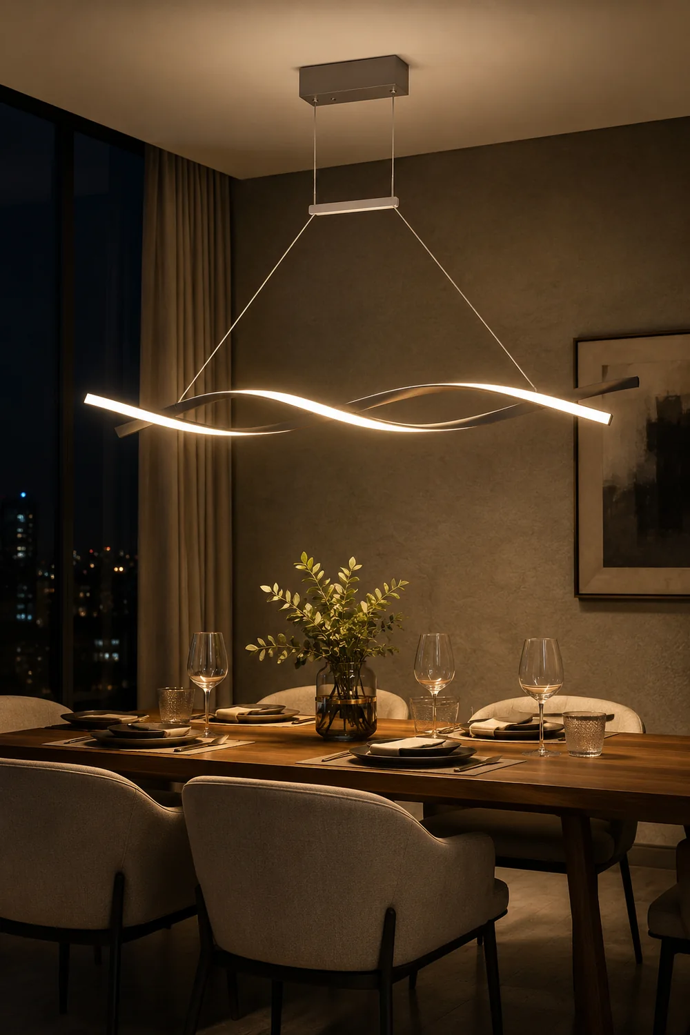 Pendant Light Linear Double Wave Modern, Metal, Black/Gray, Bedroom - Lumpaz