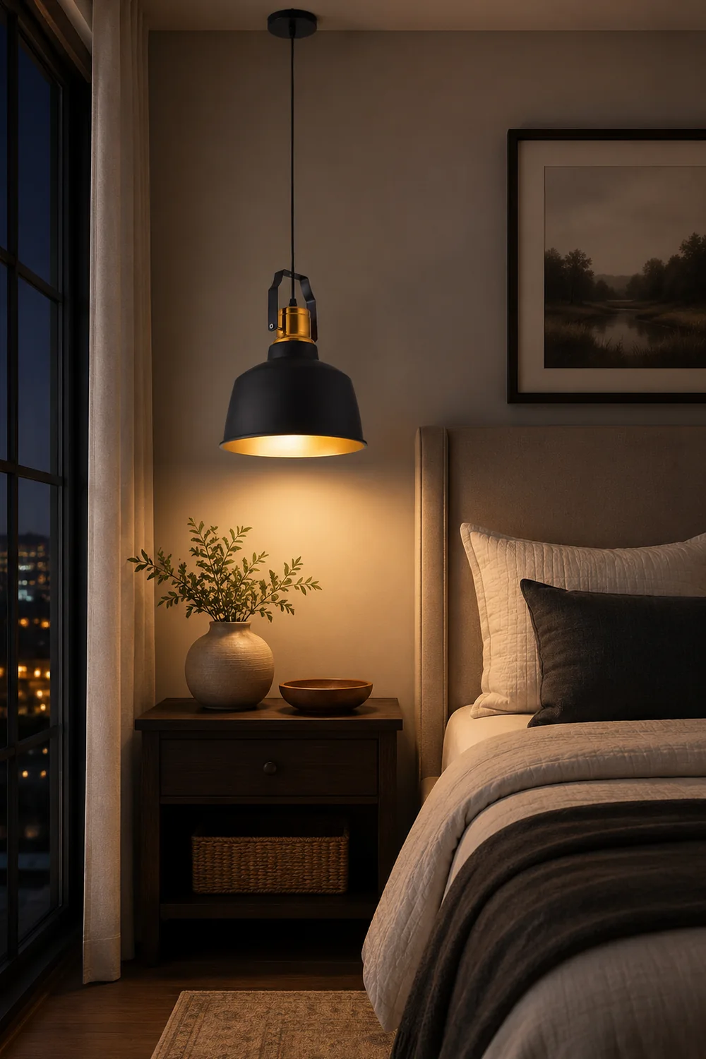 Alessio Industrial Farmhous Pendant Light, Black & Brass - Lumpaz