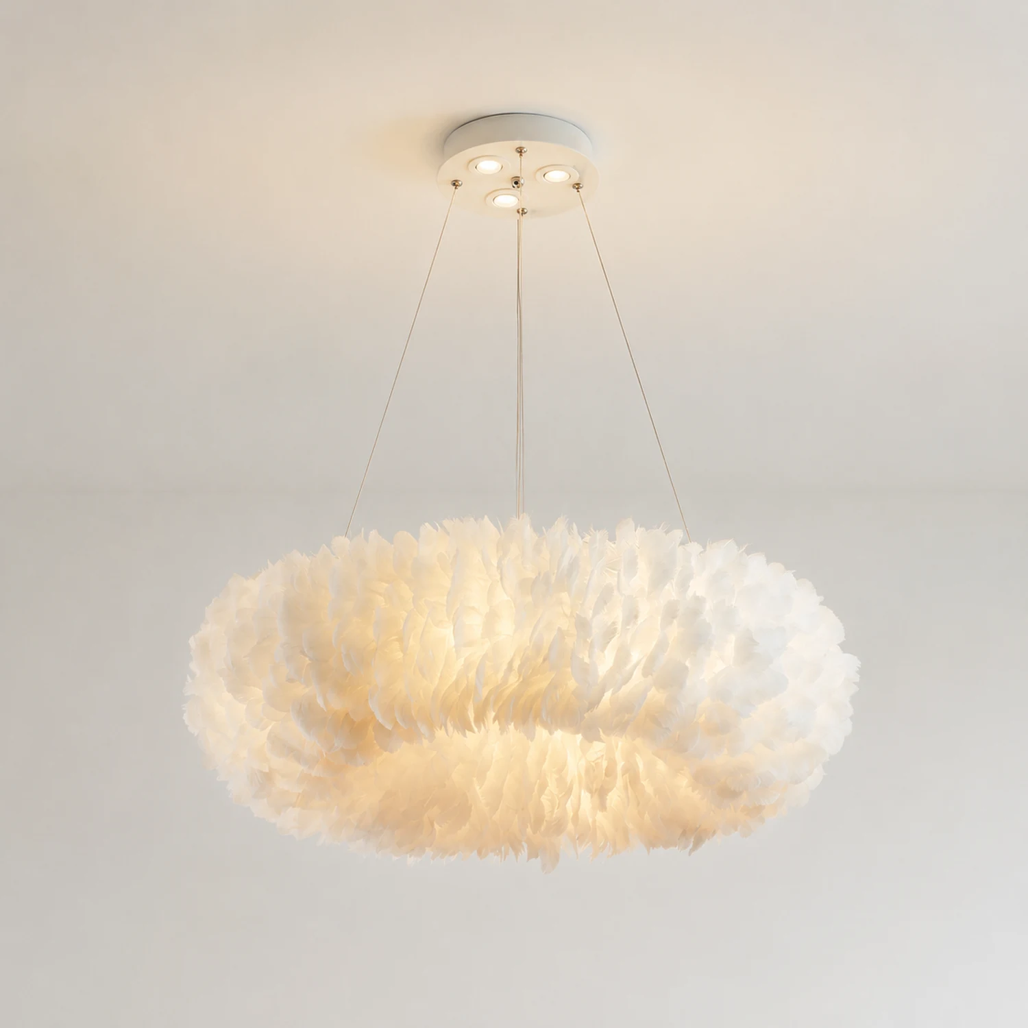 O'Moore Romantic Ring Feather/Metal Pendant Light, Natural Ostrich - Lumpaz