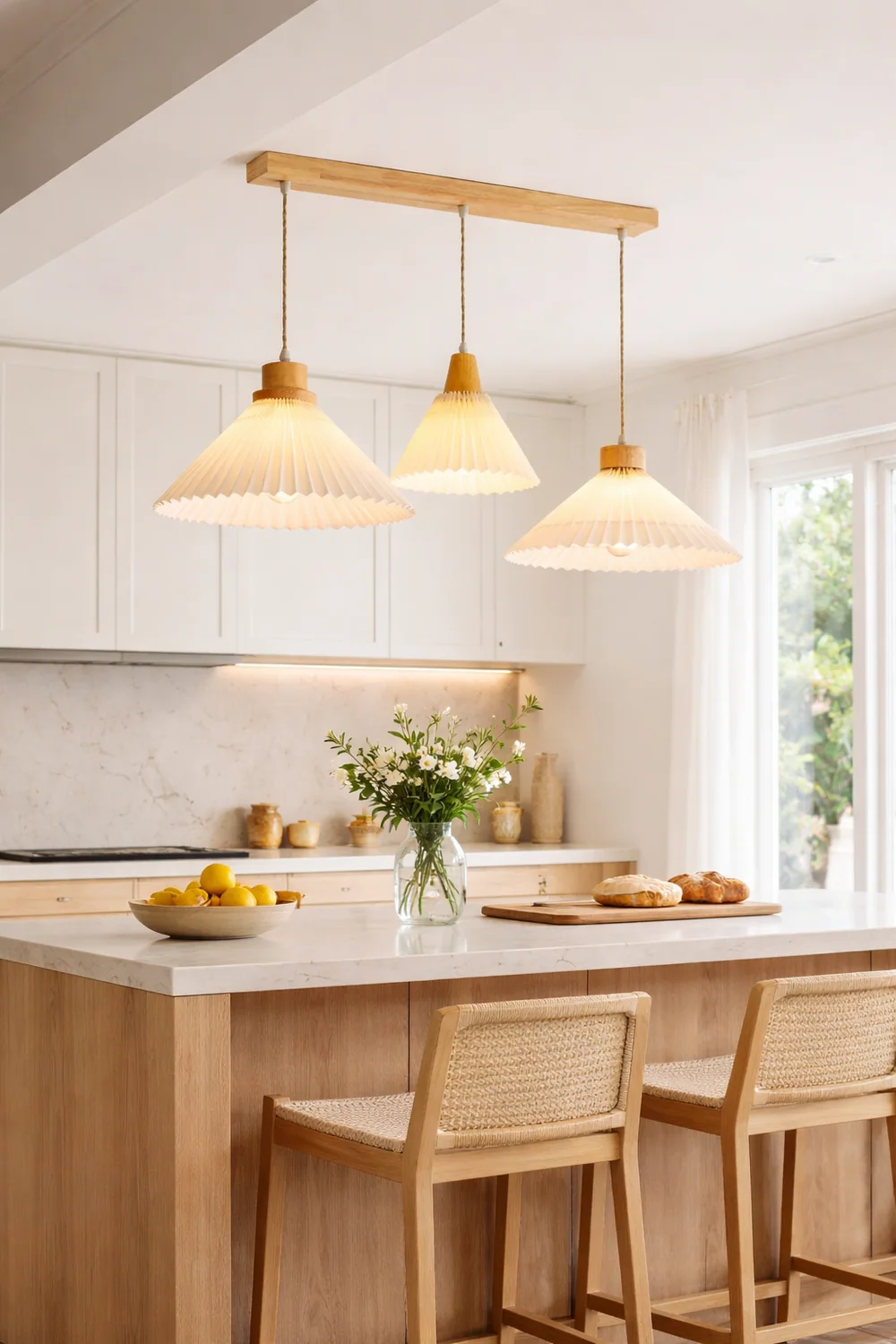 Ozawa Pendant Light Umbrella Shape Art, Wood, White, Bedroom - Lumpaz