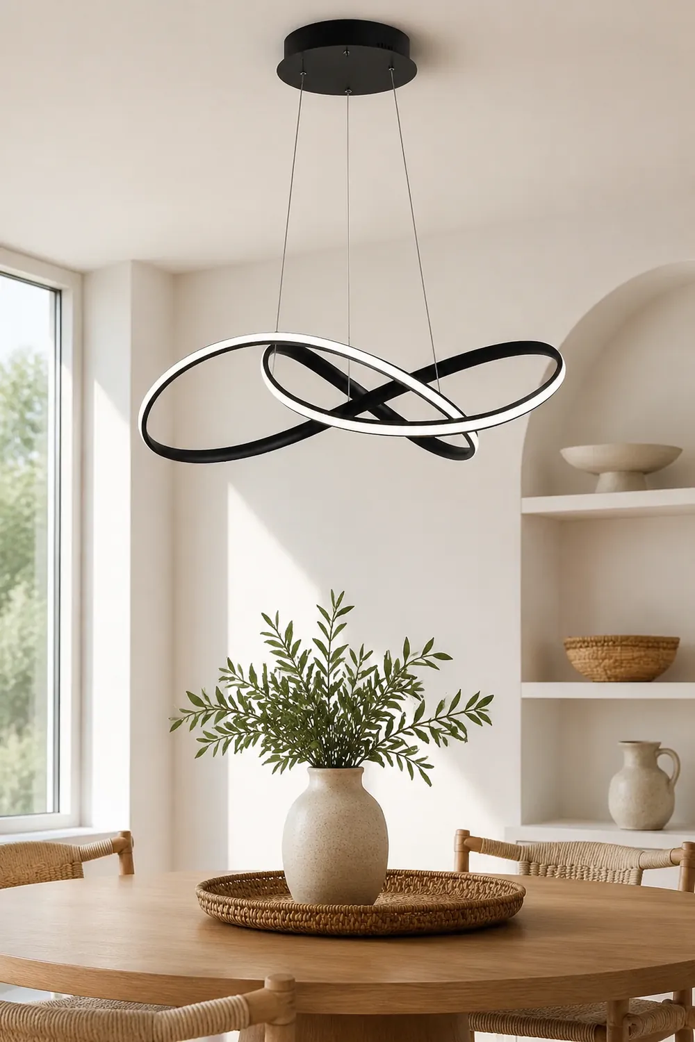 Pendant Light linear Modern, Acrylic/Metal, Black/White, Dining Room - Lumpaz