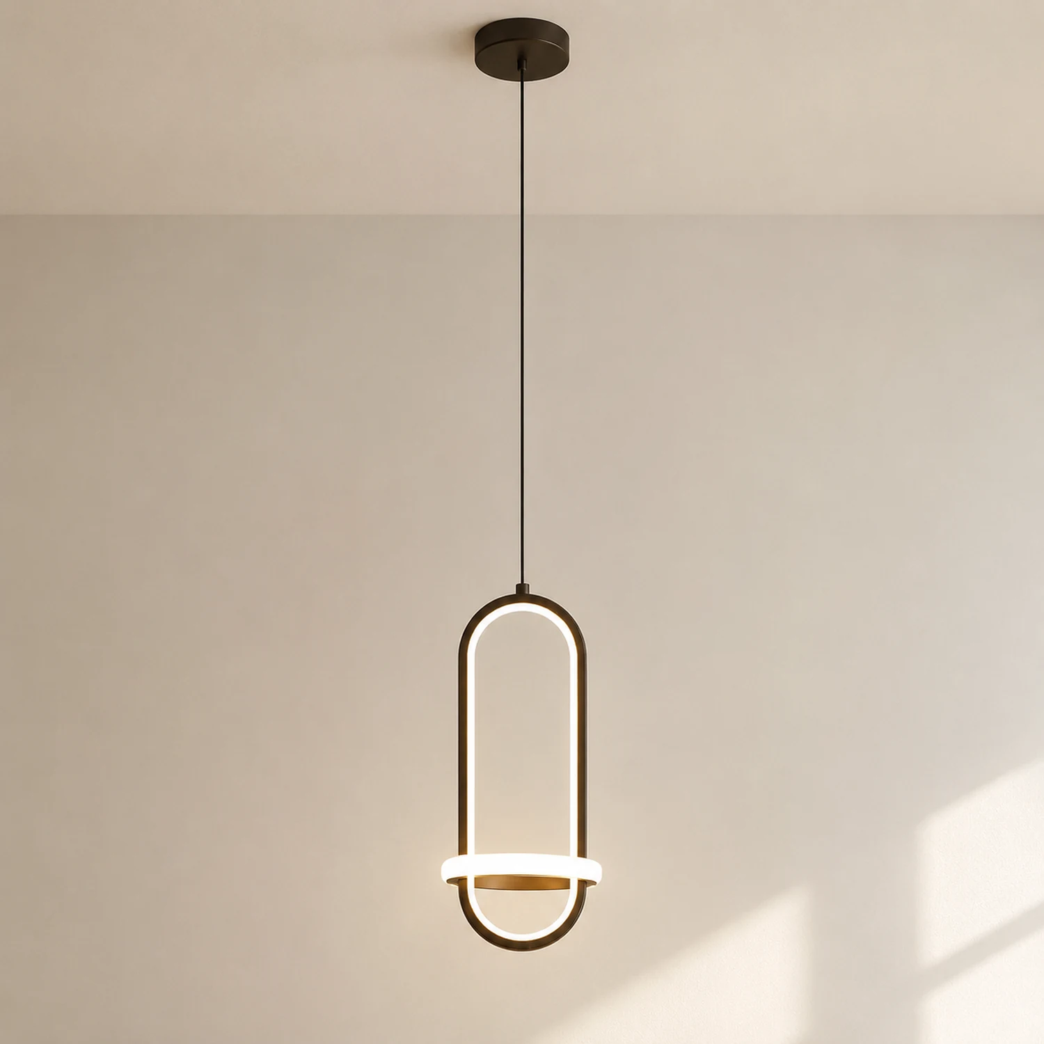 Nyla Modern Minimalist LED Ring Pendant Light, Black/Gold - Lumpaz