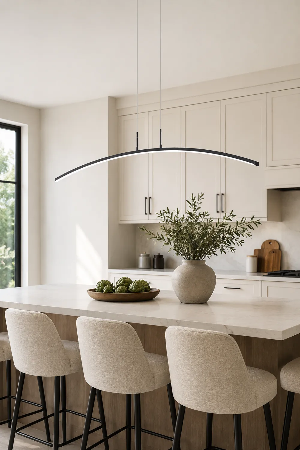 Edge Curved Linear Pendant Light for Dining Room, Black/White - Lumpaz