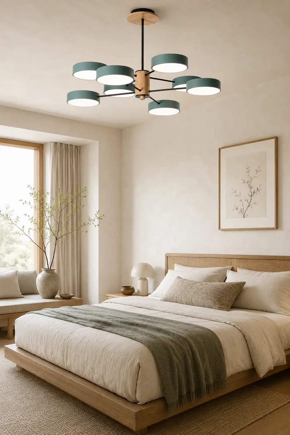 Sienna Art Deco Pendant Light, White/Green/Gray, Metal/Wood - Lumpaz