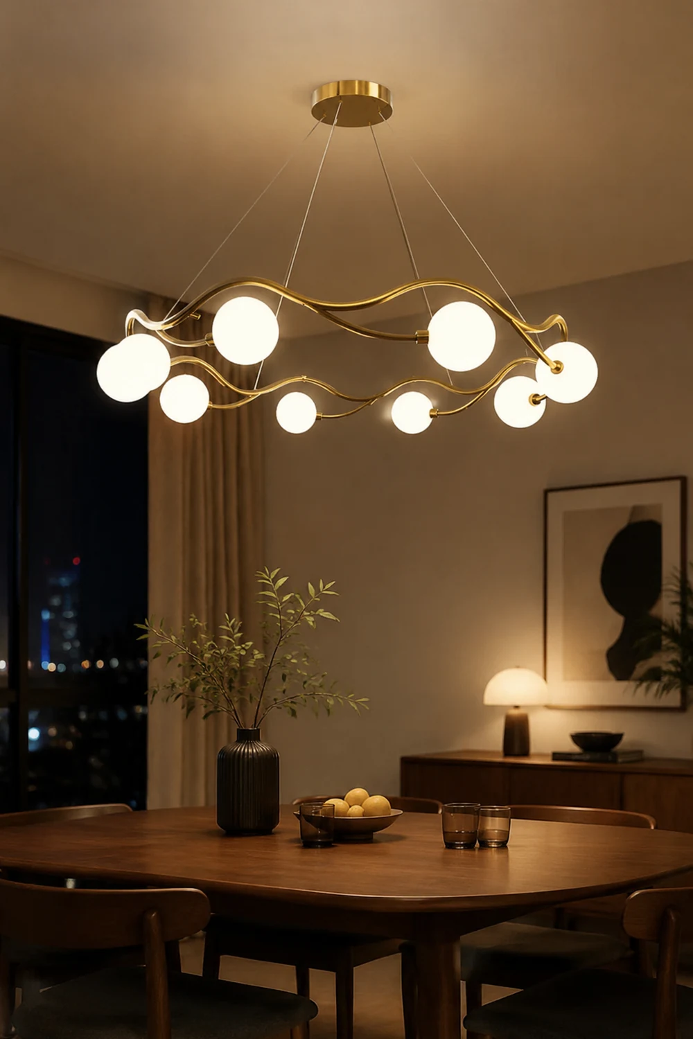 Valentina Modern Designe Wave Metal/Glass Pendant Light, White/Gold - Lumpaz